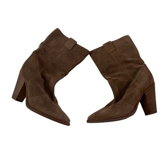 Aquatalia Brown Suede Block Heel Boot Sz 8.5 Western Casual - Picture 1 of 6